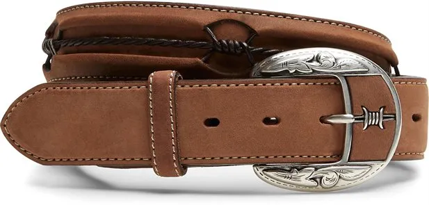 1 1/2" Brown Leather Fenced In Men's Belt