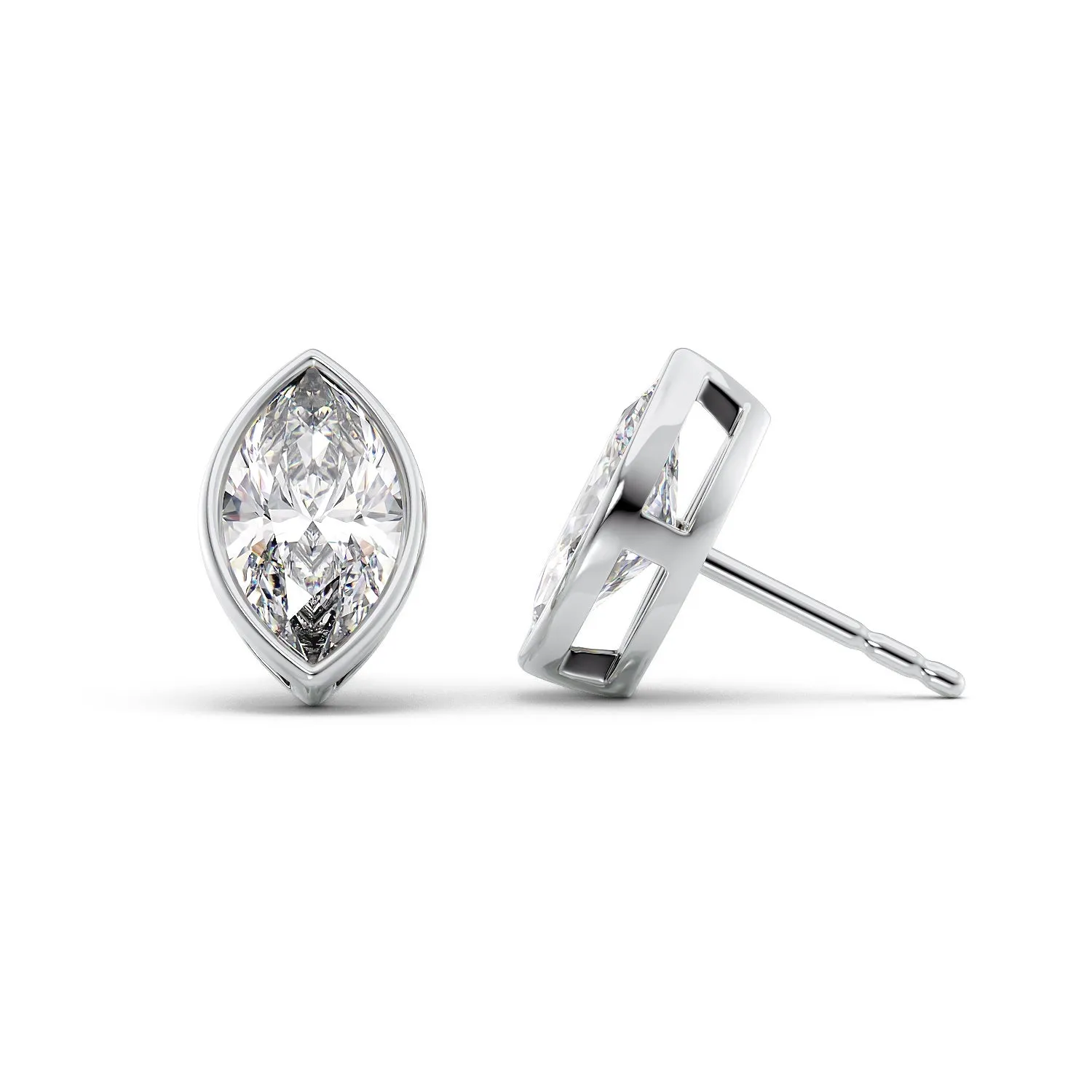 1 CTW Bezel Stud Earrings Set With Marquise Lab Diamonds