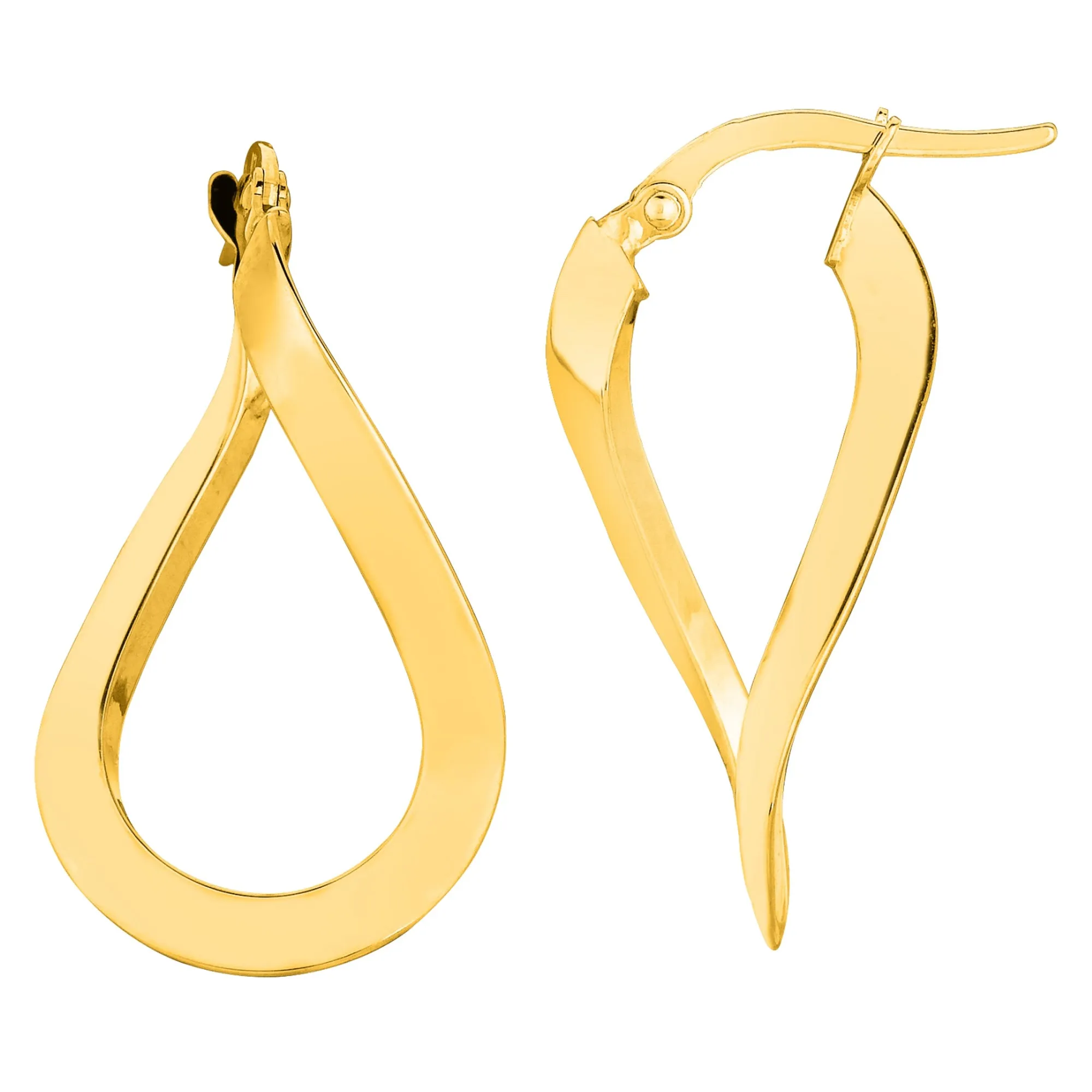 10k Gold Shiny Wavy Hoop Earrings