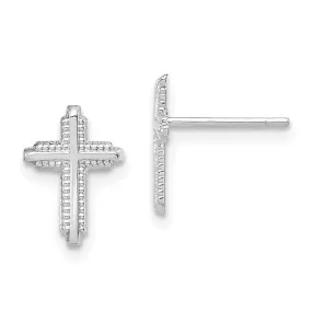 10KT White Gold 10X7MM Cross Stud Earrings