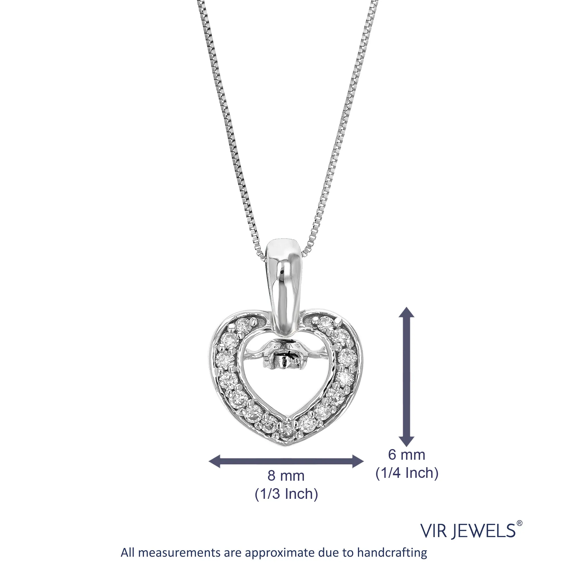 1/10 cttw Lab Grown Diamond Heart Pendant Necklace .925 Sterling Silver 1/3 Inch with 18 Inch Chain, Size 2/5 Inch