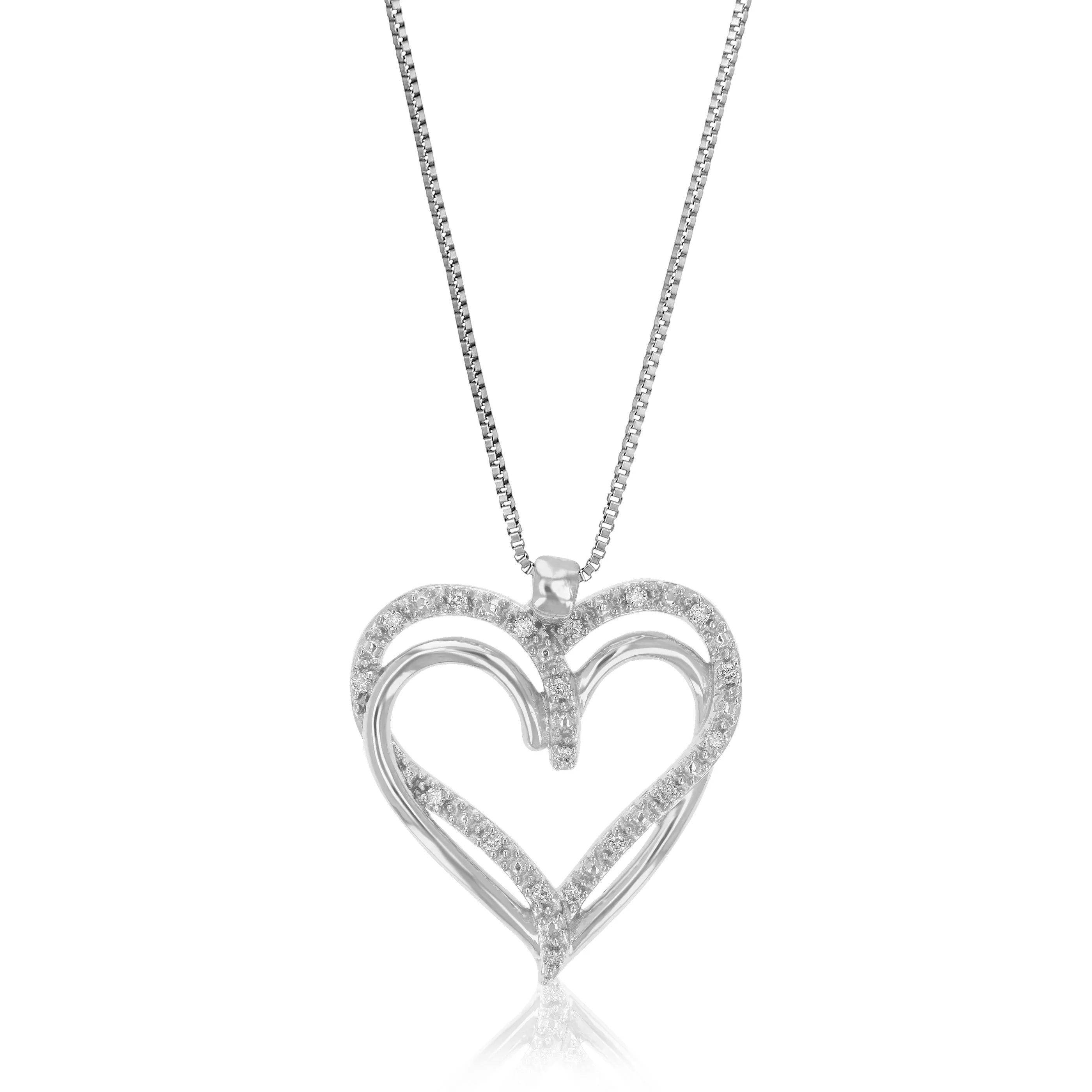 1/10 cttw Lab Grown Diamond Heart Pendant Necklace .925 Sterling Silver For Women 3/4 Inch With 18 Inch Chain