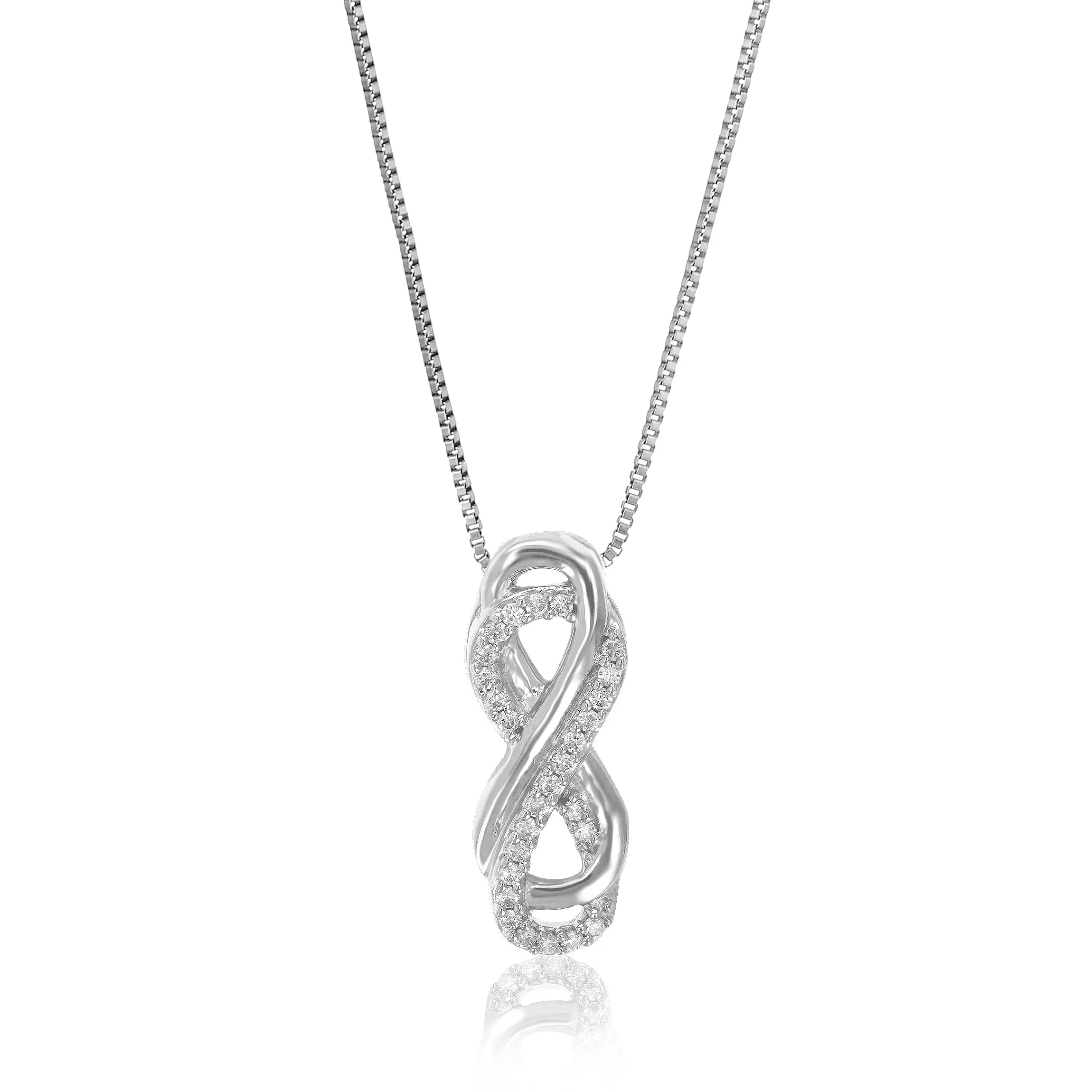 1/10 cttw Lab Grown Round Cut Diamond Infinity Pendant Necklace .925 Sterling Silver 1/10 Inch With 18 Inch Chain