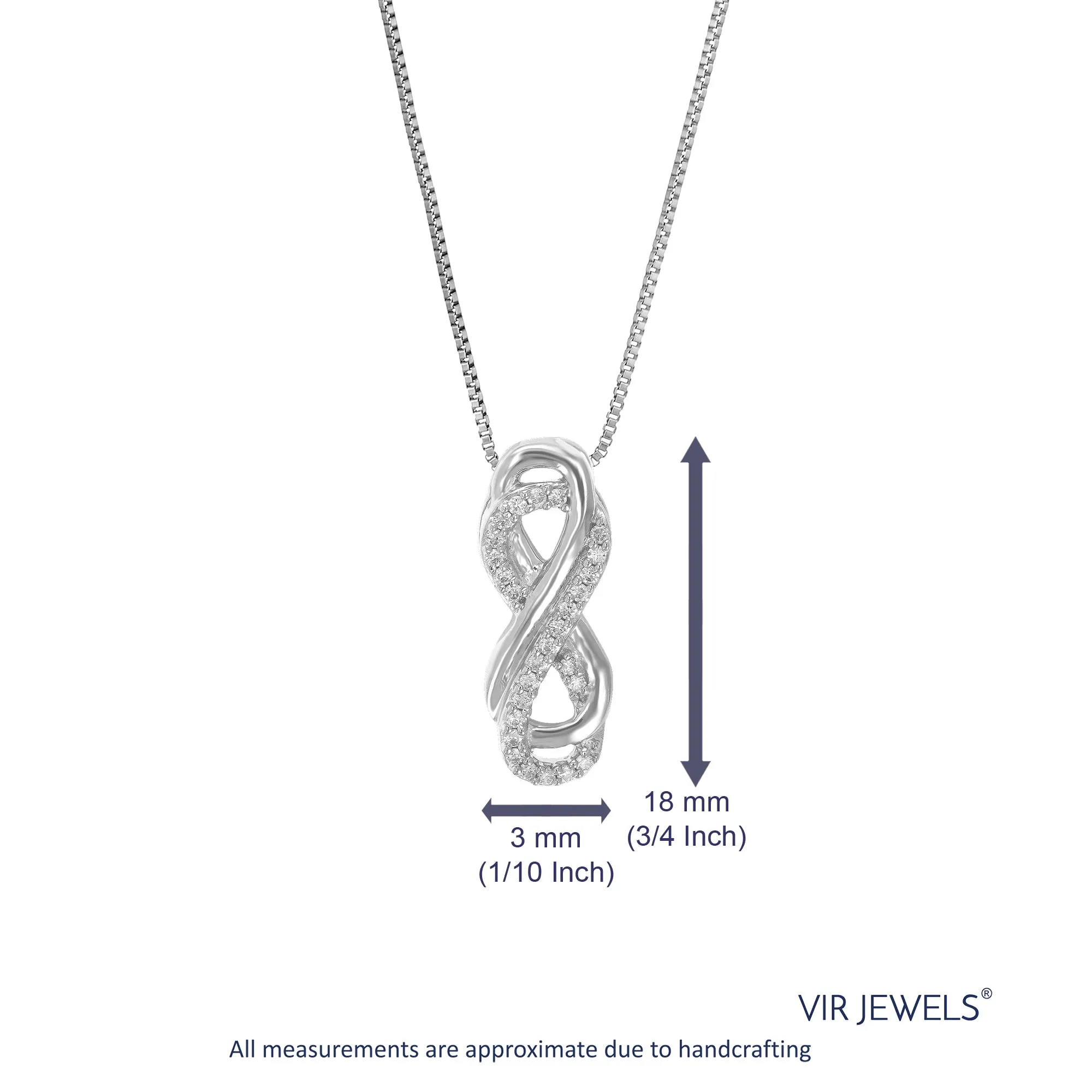 1/10 cttw Lab Grown Round Cut Diamond Infinity Pendant Necklace .925 Sterling Silver 1/10 Inch With 18 Inch Chain