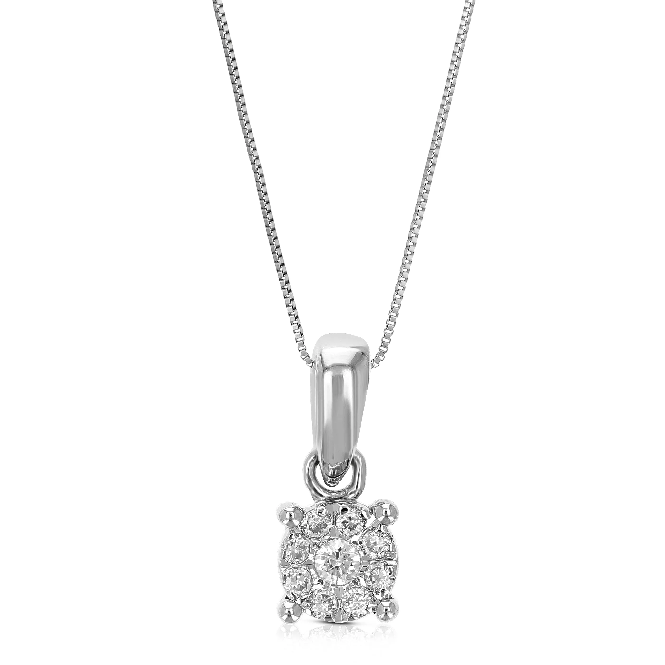 1/12 cttw 9 Stones Lab Grown Diamond Fashion Pendant Necklace .925 Sterling Silver 1/6 Inch with 18 Inch Chain, Size 2/5 Inch