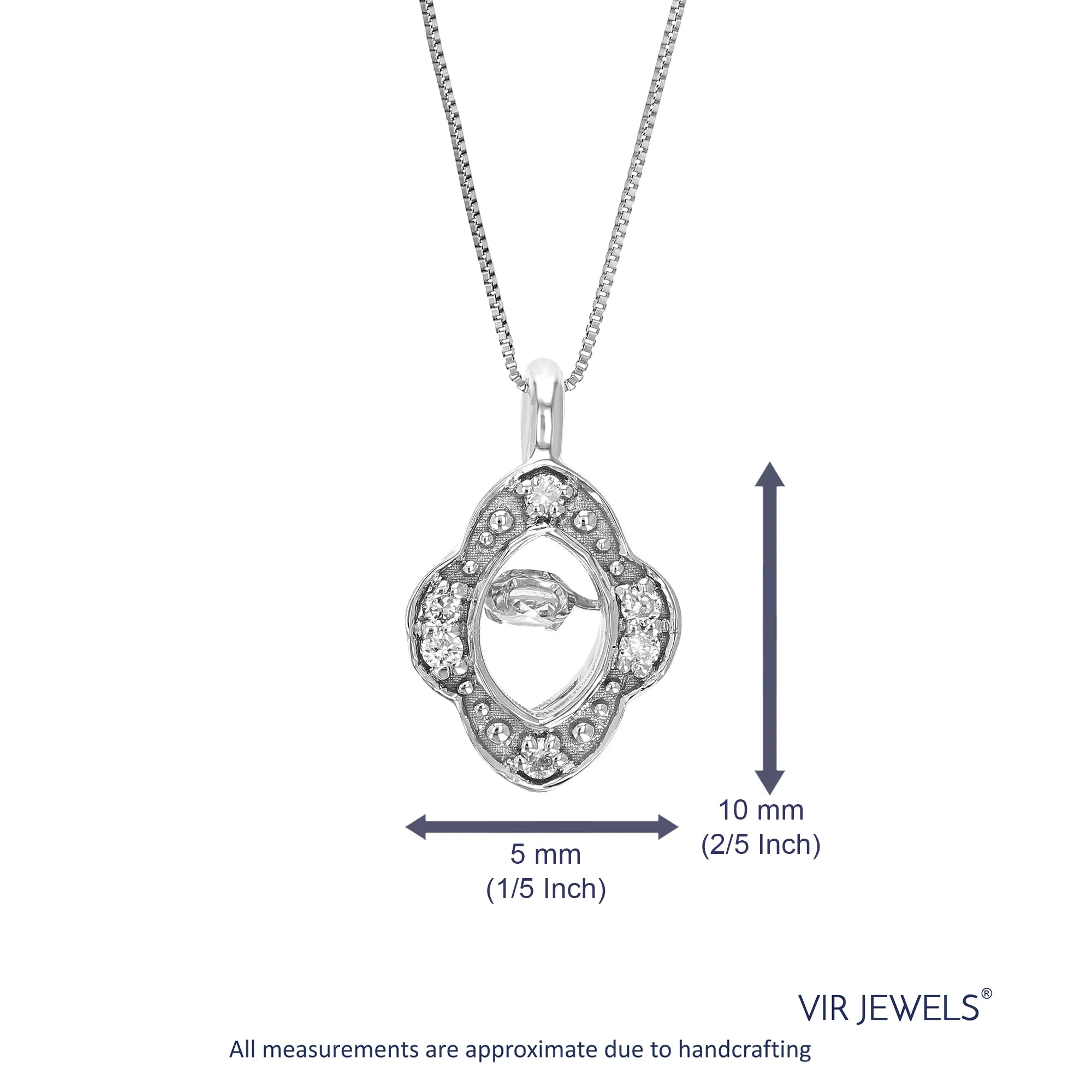 1/12 cttw Lab Grown Diamond Marquise Pendant Necklace .925 Sterling Silver 1/4 Inch with 18 Inch Chain,, Size 2/5 Inch