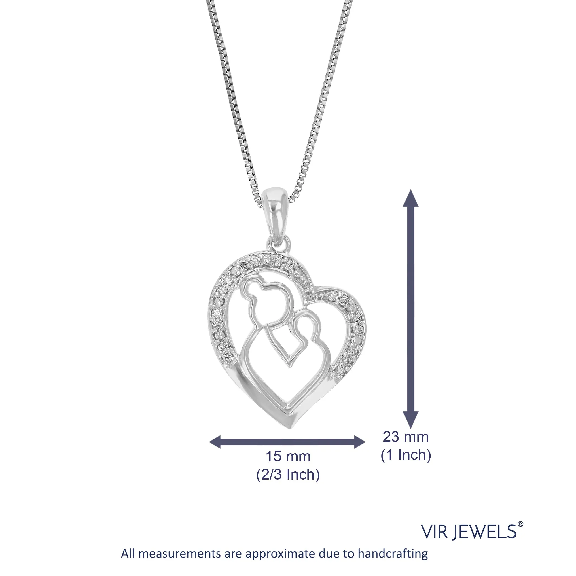 1/12 cttw Lab Grown Diamond Pendant Heart And Mom Necklace .925 Sterling Silver 2/3 Inch With 18 Inch Chain