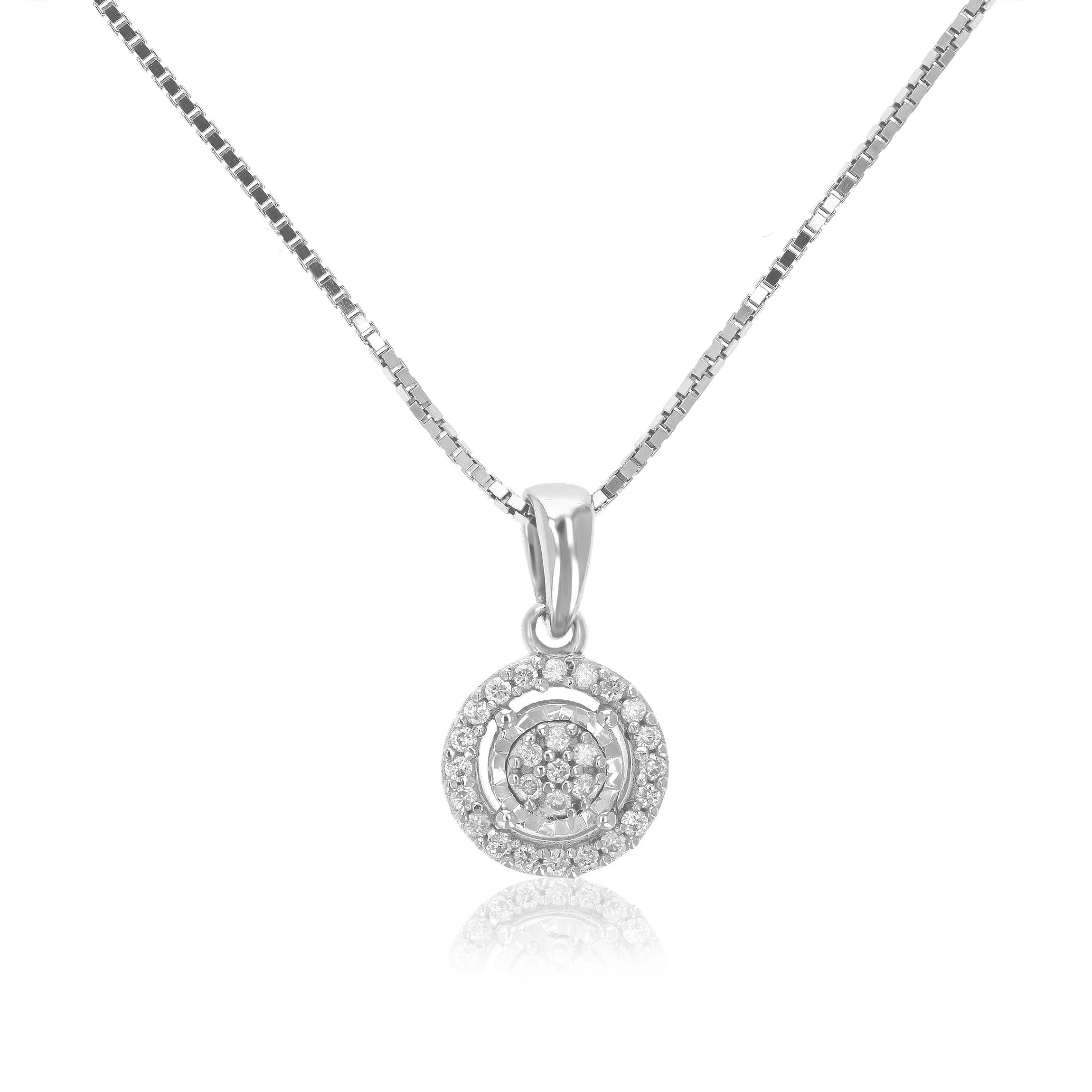 1/12 cttw Lab Grown Diamond Round Circle Pendant Necklace .925 Sterling Silver 1/3 Inch With 18 Inch Chain