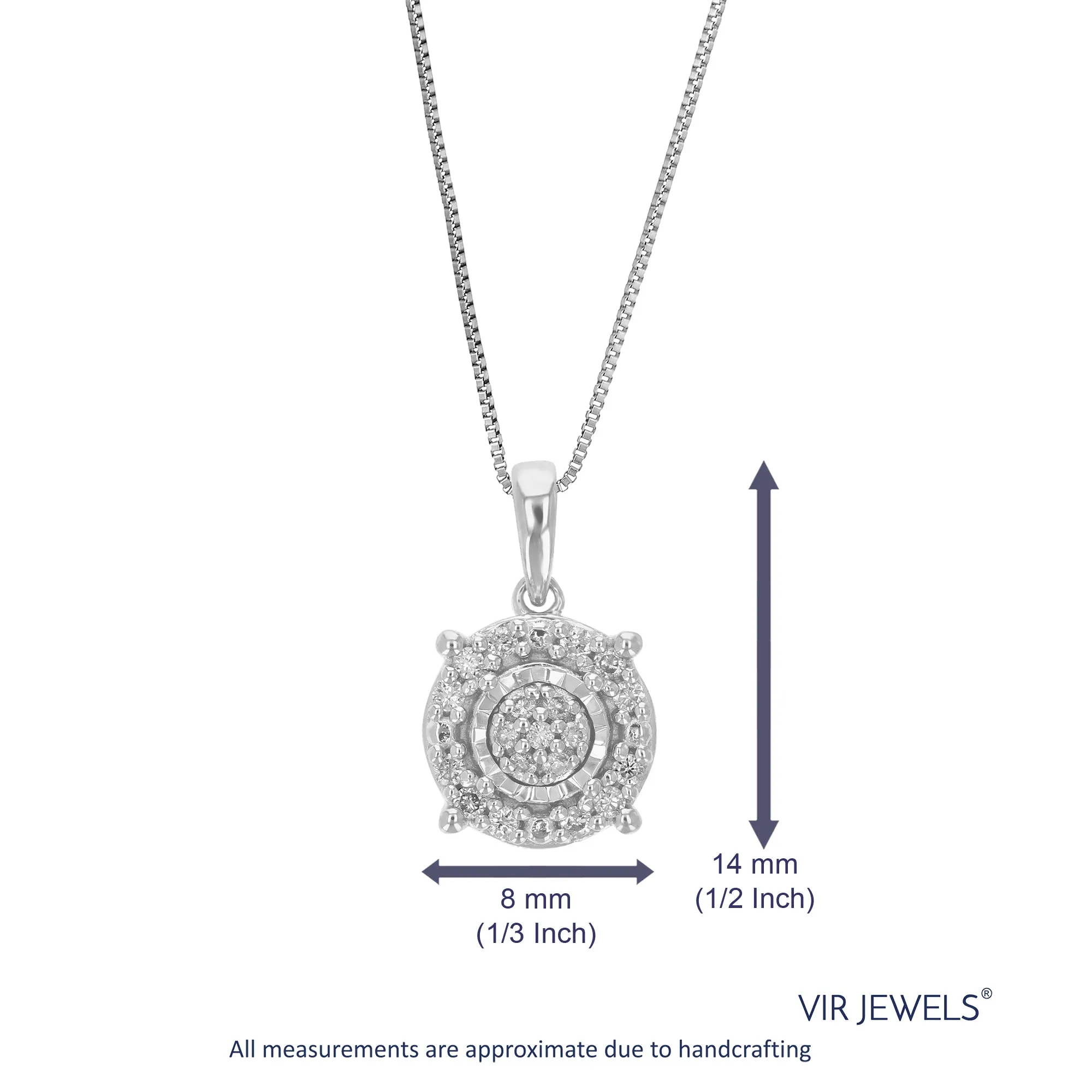 1/12 cttw Lab Grown Diamond Round Circle Pendant Necklace .925 Sterling Silver 1/3 Inch With 18 Inch Chain