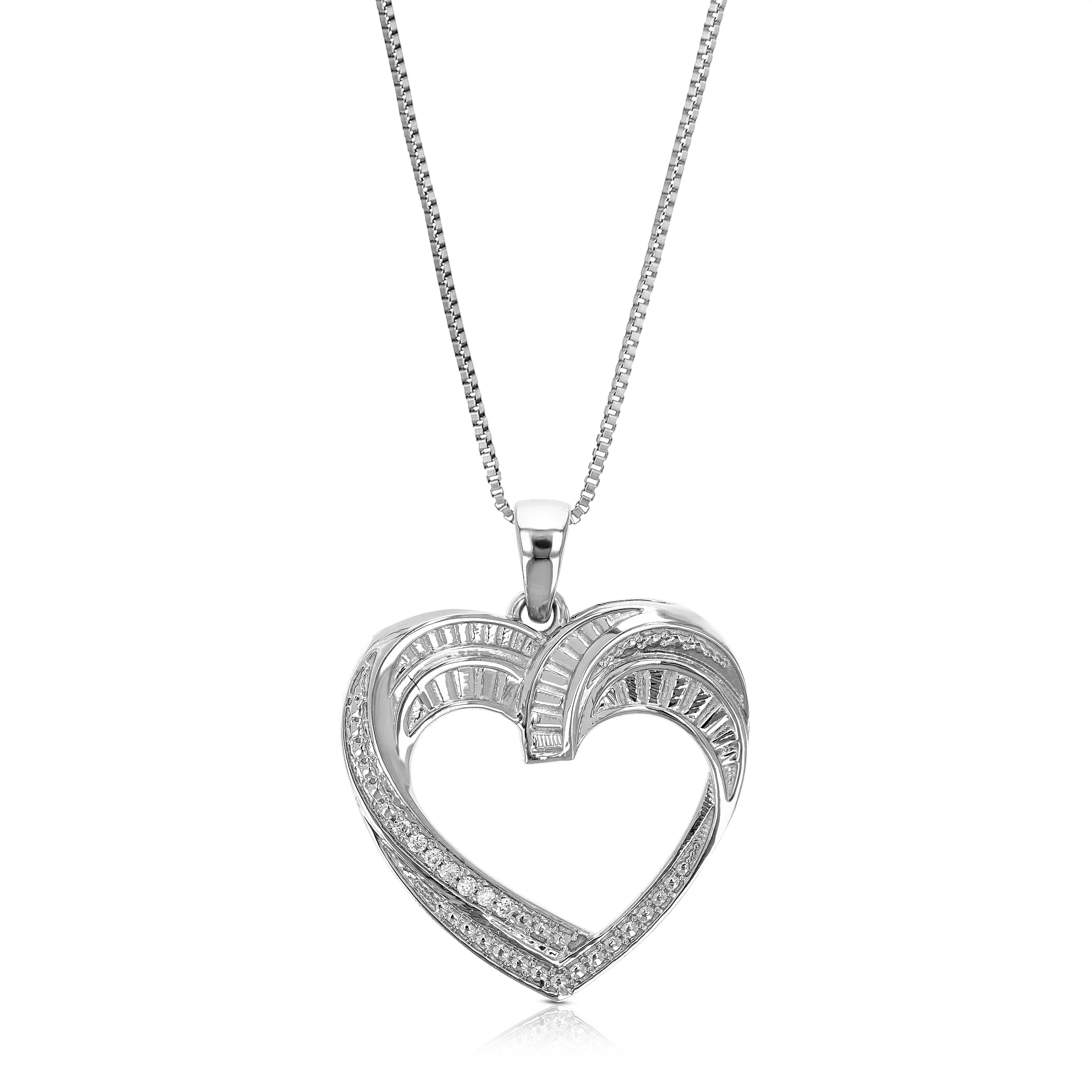 1/14 cttw Lab Grown Diamond Heart Pendant Necklace .925 Sterling Silver 2/3 Inch with 18 Inch Chain, Size 3/4 Inch