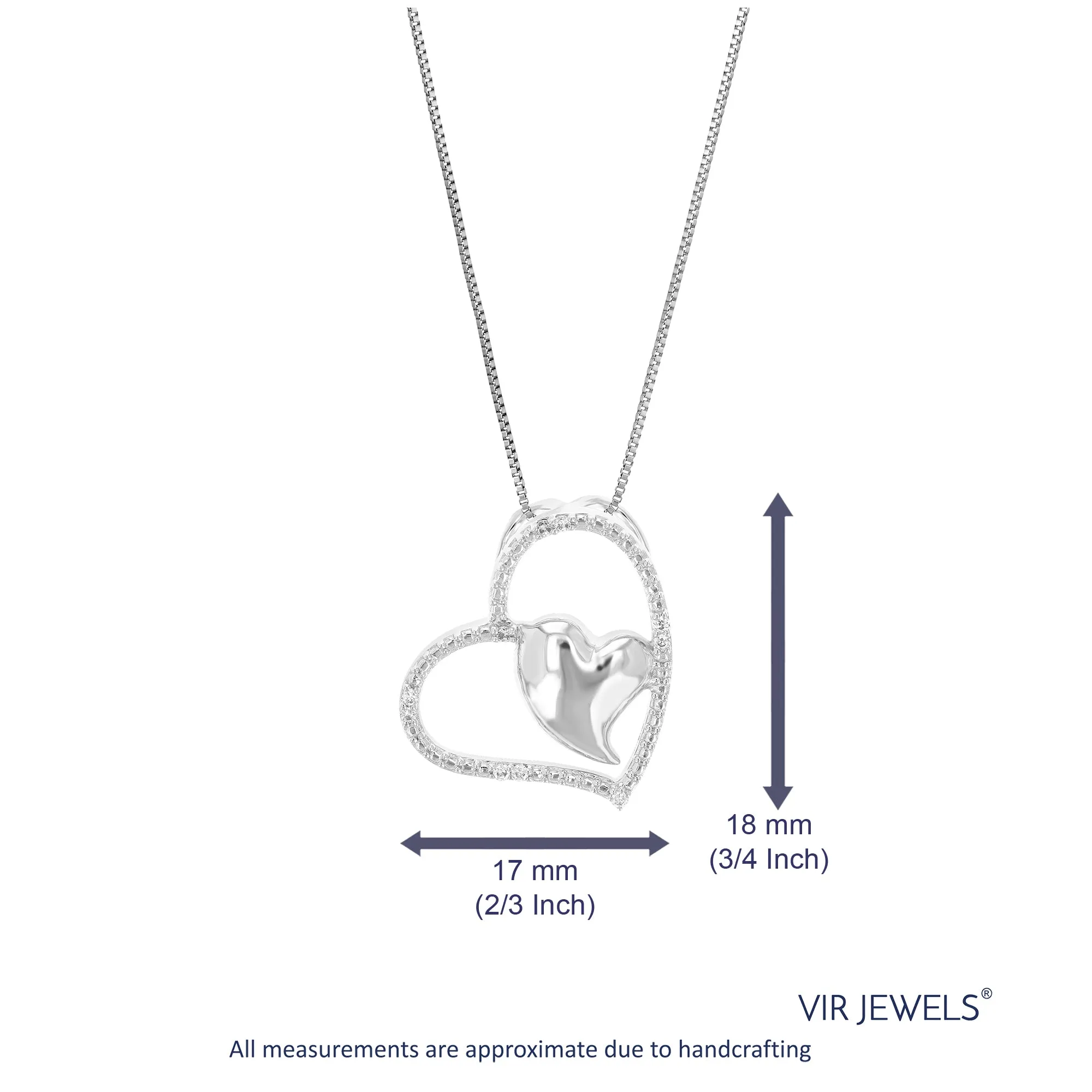 1/14 cttw Round Cut 10 Stones Lab Grown Diamond Heart Pendant Necklace .925 Sterling Silver 2/3 Inch With 18 Inch Chain