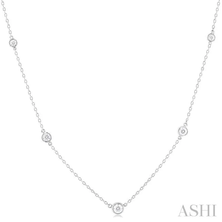 1/2 ctw Bezel Set Round Cut Diamond Station Necklace in 14K White Gold