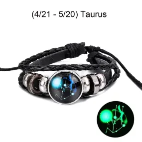 12 Zodiac Signs Leather Bracelet