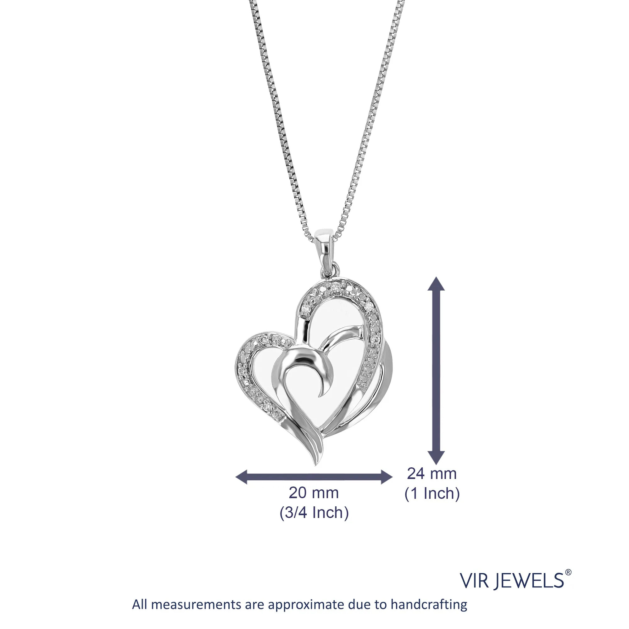 1/20 cttw 7 Stones Lab Grown Diamond Heart Pendant Necklace .925 Sterling Silver 3/4 Inch with 18 Inch Chain, Size 1 Inch