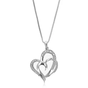 1/20 cttw 7 Stones Lab Grown Diamond Heart Pendant Necklace .925 Sterling Silver 3/4 Inch with 18 Inch Chain, Size 1 Inch