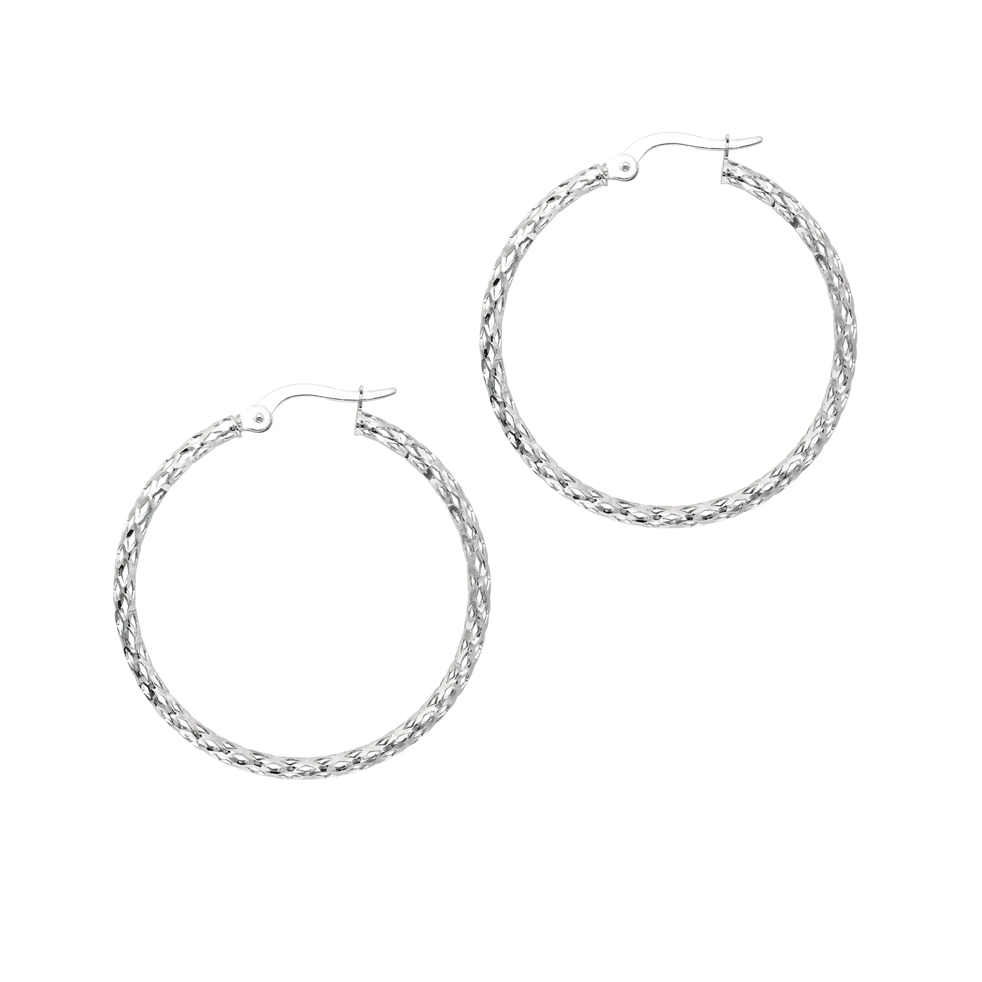 14K Gold Diamond Cut Sparkle Hoop Earring, Diameter 27mm