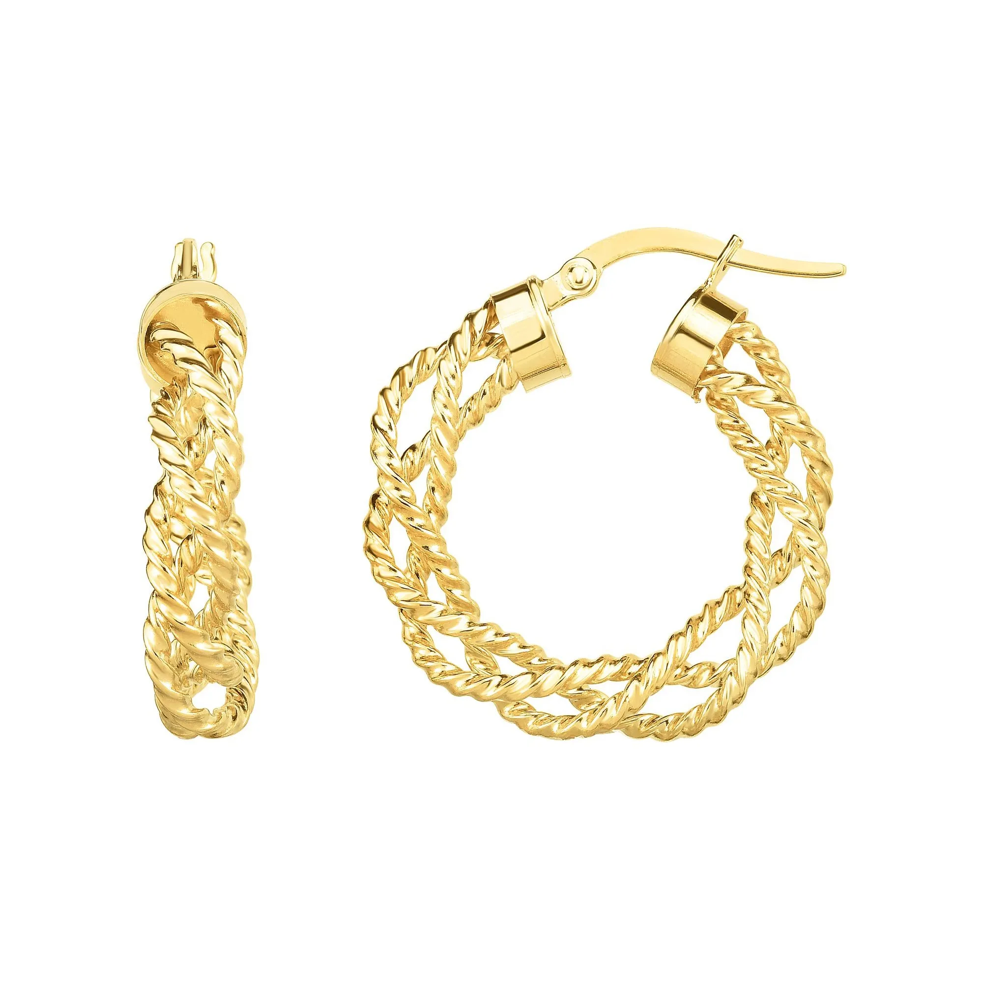 14K Gold Twisted Hoop Earring, Diameter 22mm