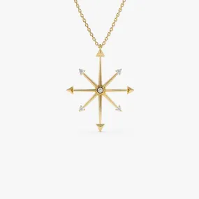 14k Layering Diamond Compass Charm Necklace