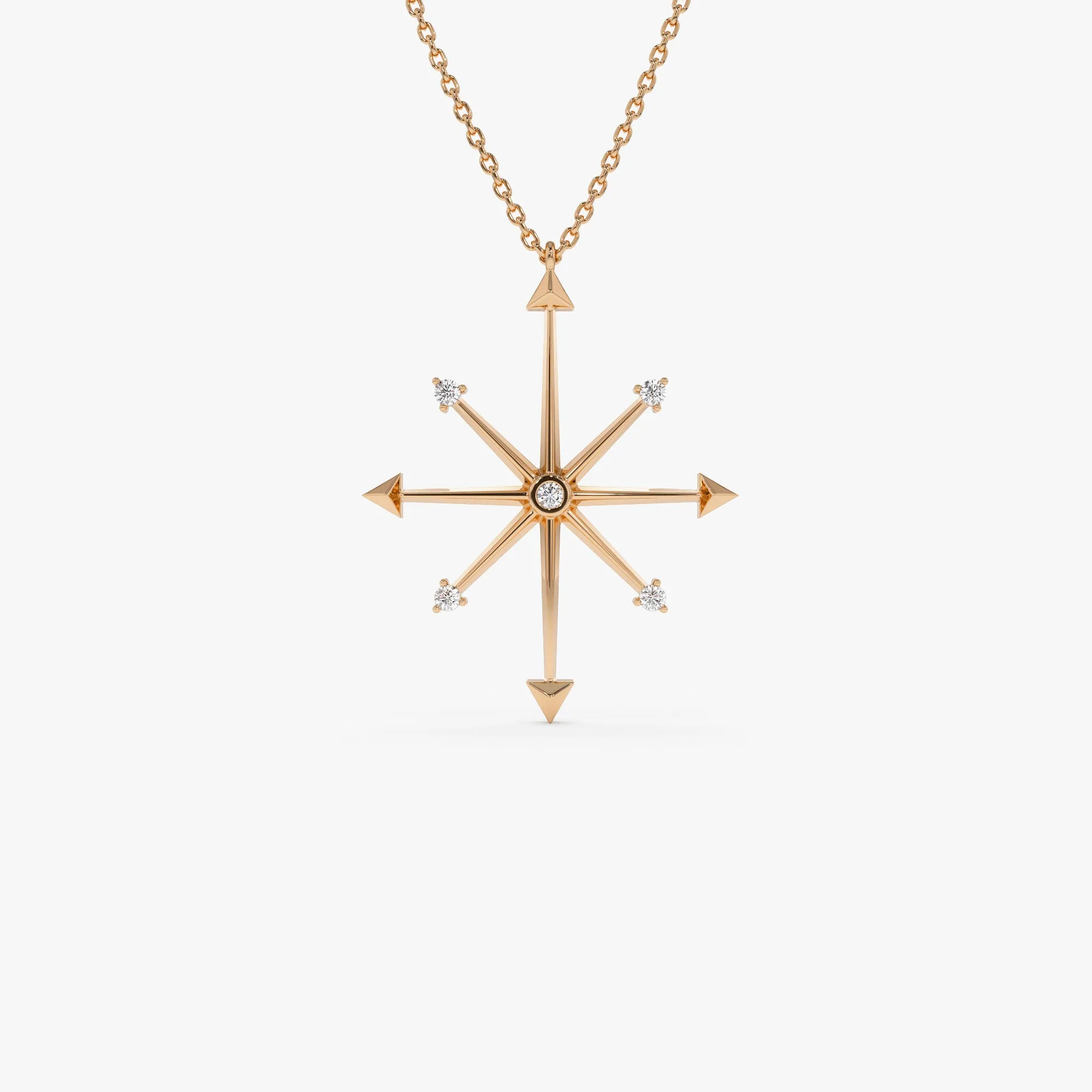 14k Layering Diamond Compass Charm Necklace