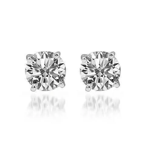 14K White Solid Gold Diamond Solitaire Stud Earrings 1.92 Ctw