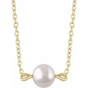 14K Yellow Cultured White Freshwater Pearl 16-18" Necklace