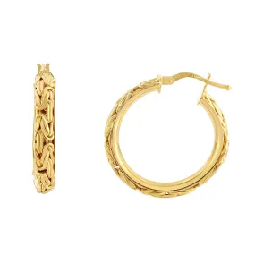 14K Yellow Gold Byzantine Fancy Hoop Earrings, Diameter 20mm