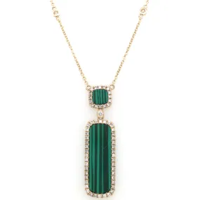 14K Yellow Malachite and Natural Diamond 18 inch Necklace