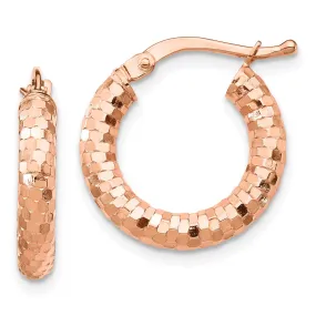 14KT Rose Gold 10X3MM Diamond-cut Hoop Earrings