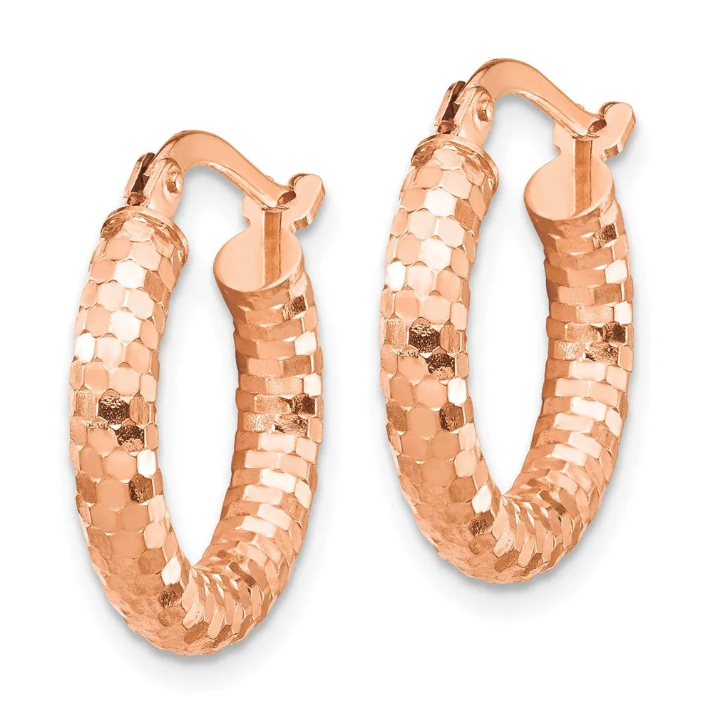 14KT Rose Gold 10X3MM Diamond-cut Hoop Earrings