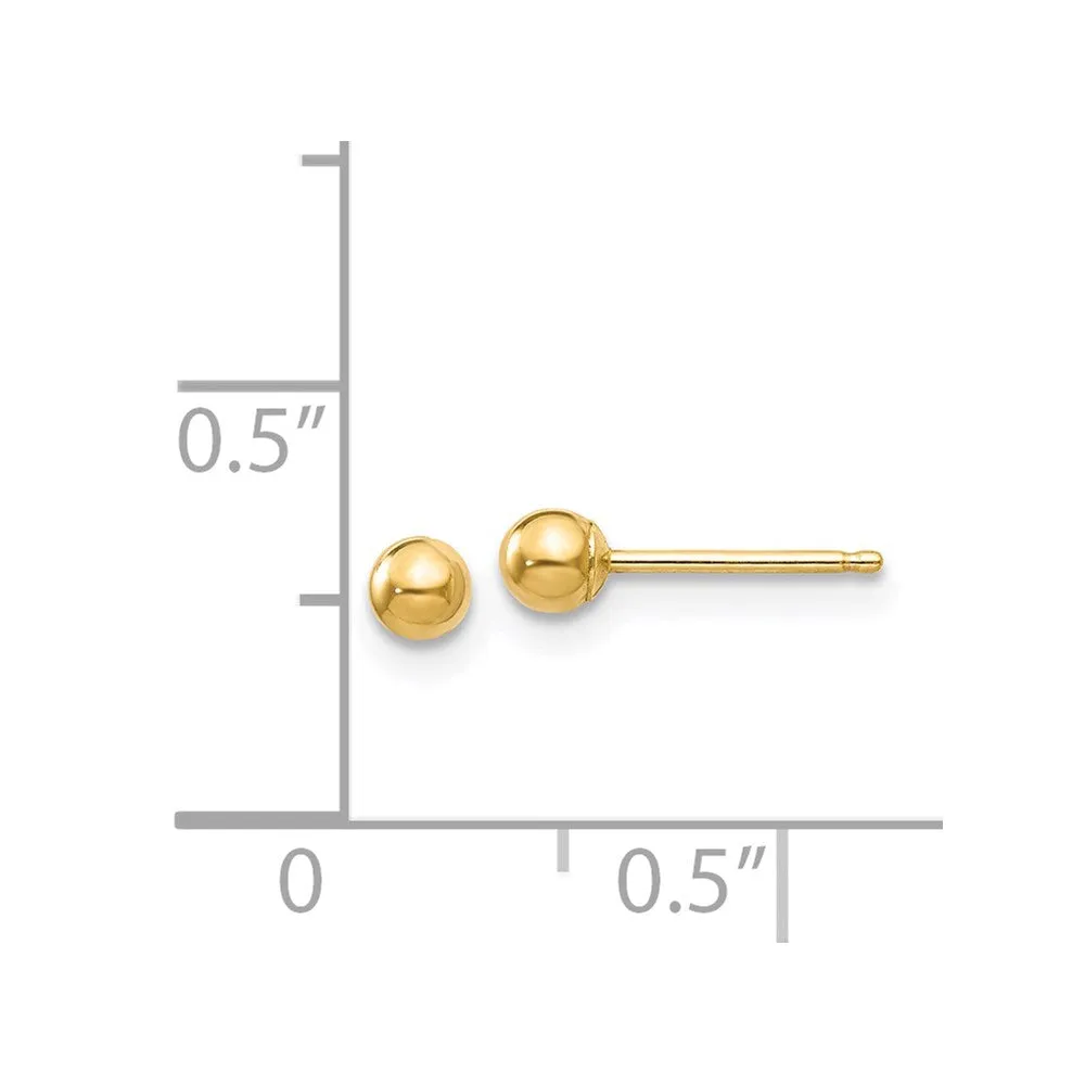 14KT Yellow Gold 3MM Ball Stud Earrings