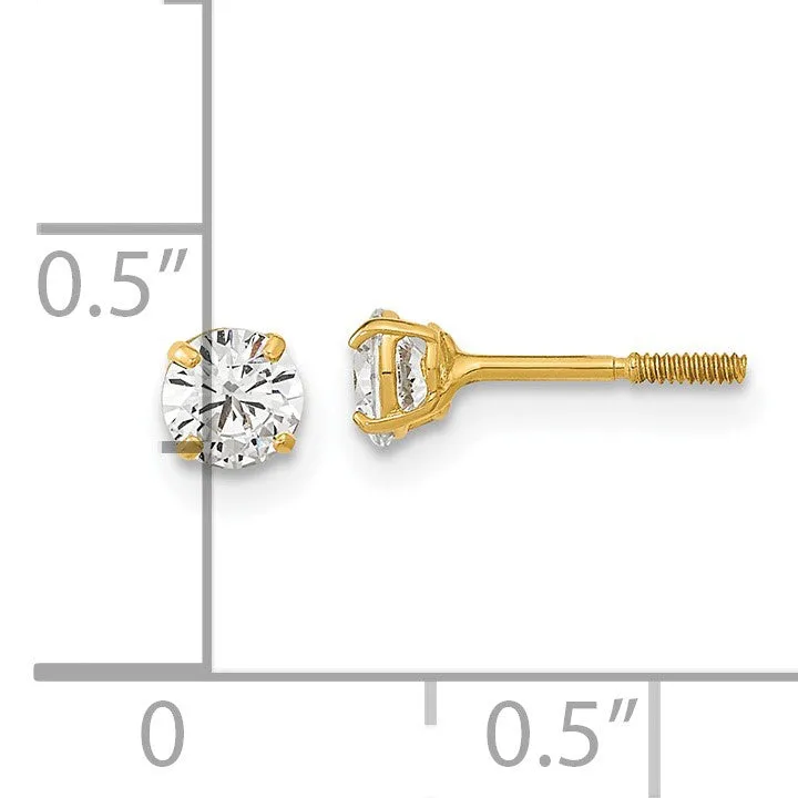 14KT Yellow Gold 4MM Cubic Zirconia Reversible Stud Earrings