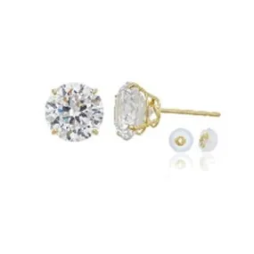 14KT Yellow Gold 7MM Round Cubic Zirconia Stud Earrings