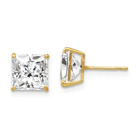 14KT Yellow Gold 7MM Square Cubic Zirconia Stud Earrings