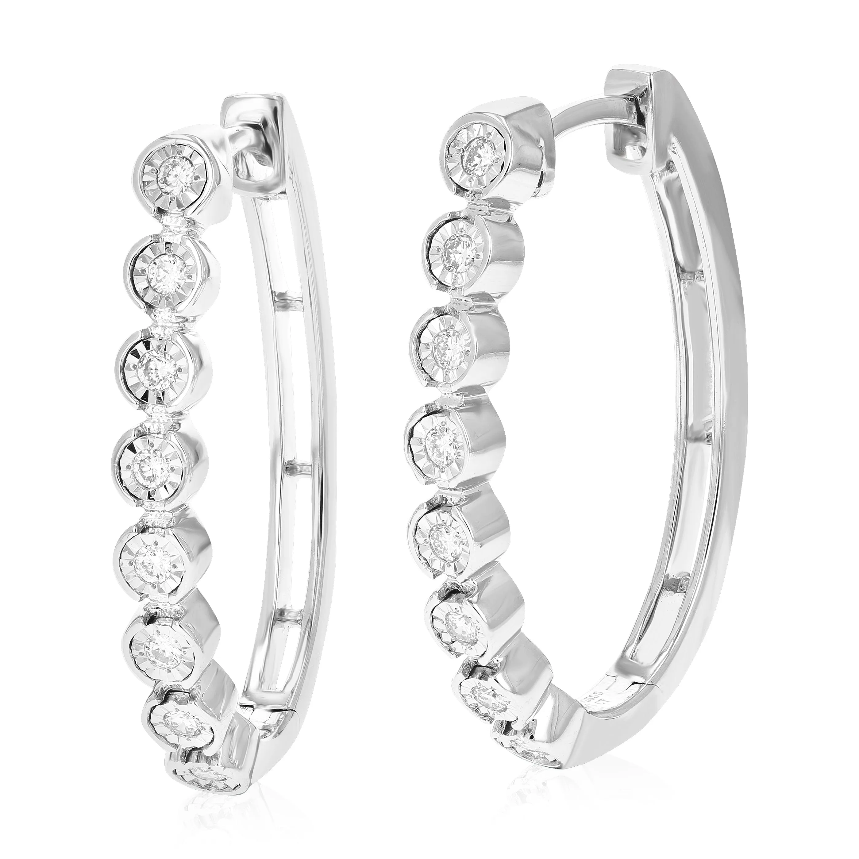 1/5 cttw Round Lab Grown Diamond Hoop Earrings .925 Sterling Silver Prong Set 1 Inch