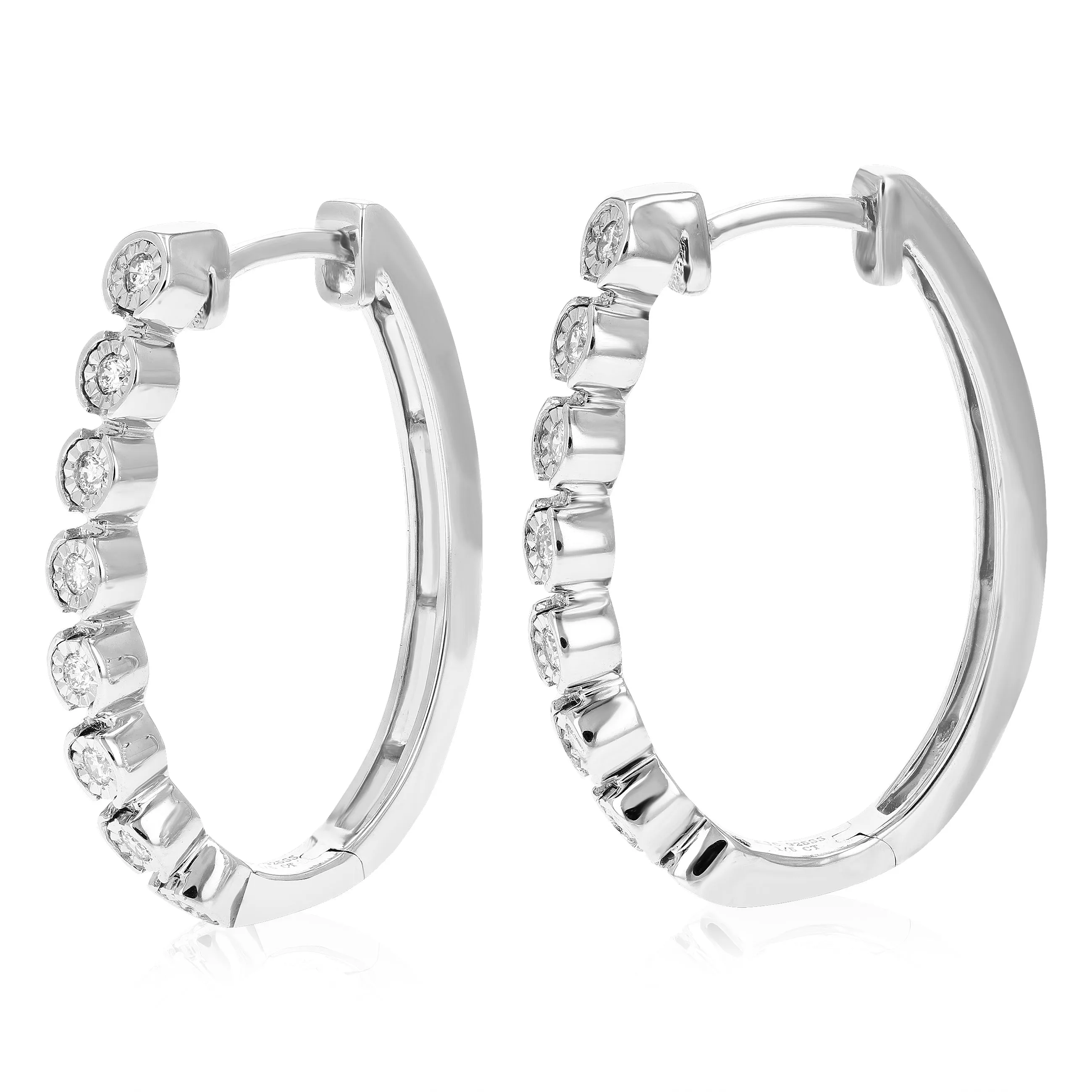 1/5 cttw Round Lab Grown Diamond Hoop Earrings .925 Sterling Silver Prong Set 1 Inch