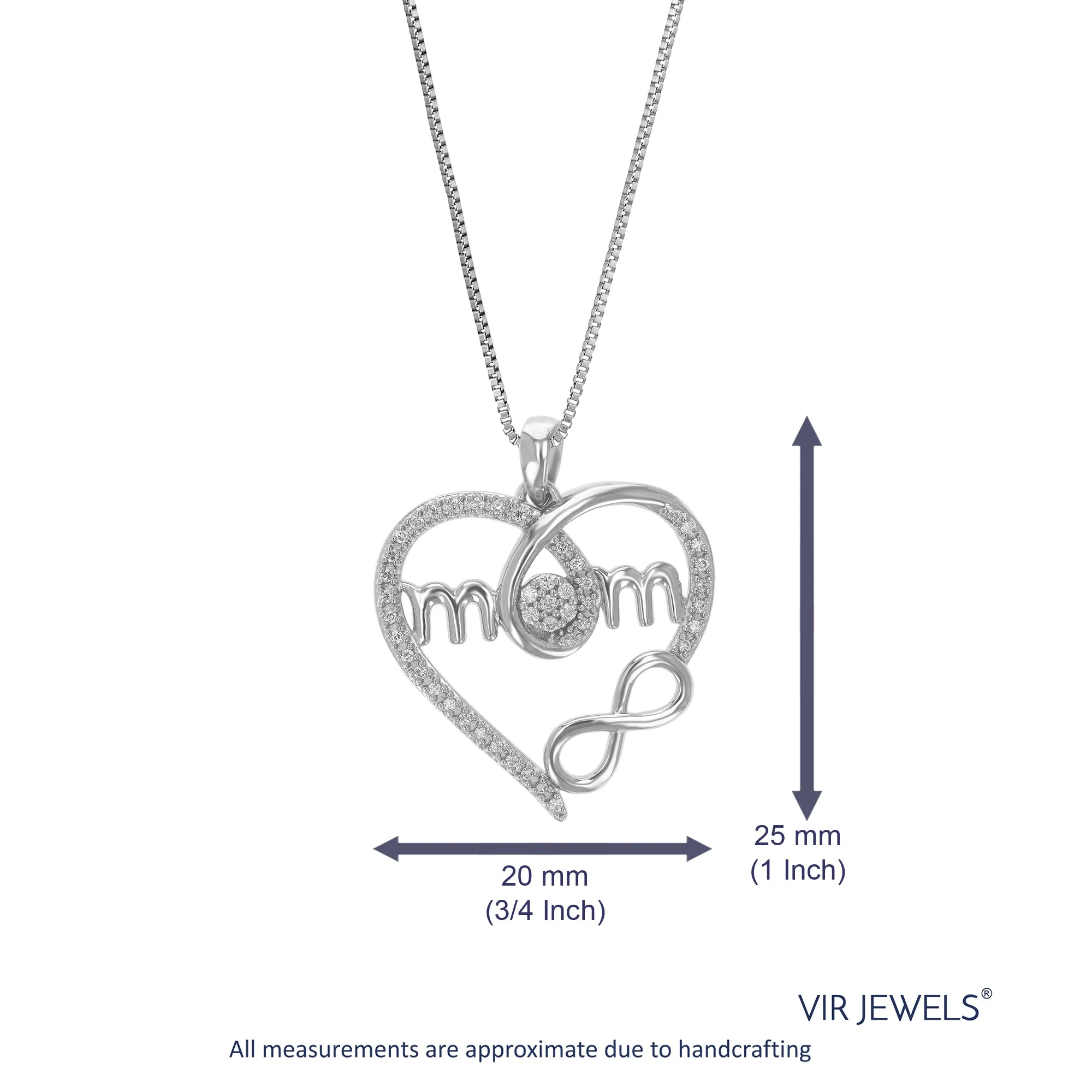 1/6 cttw Lab Grown Diamond Heart Pendant Necklace .925 Sterling Silver 3/4 Inch With 18 Inch Chain