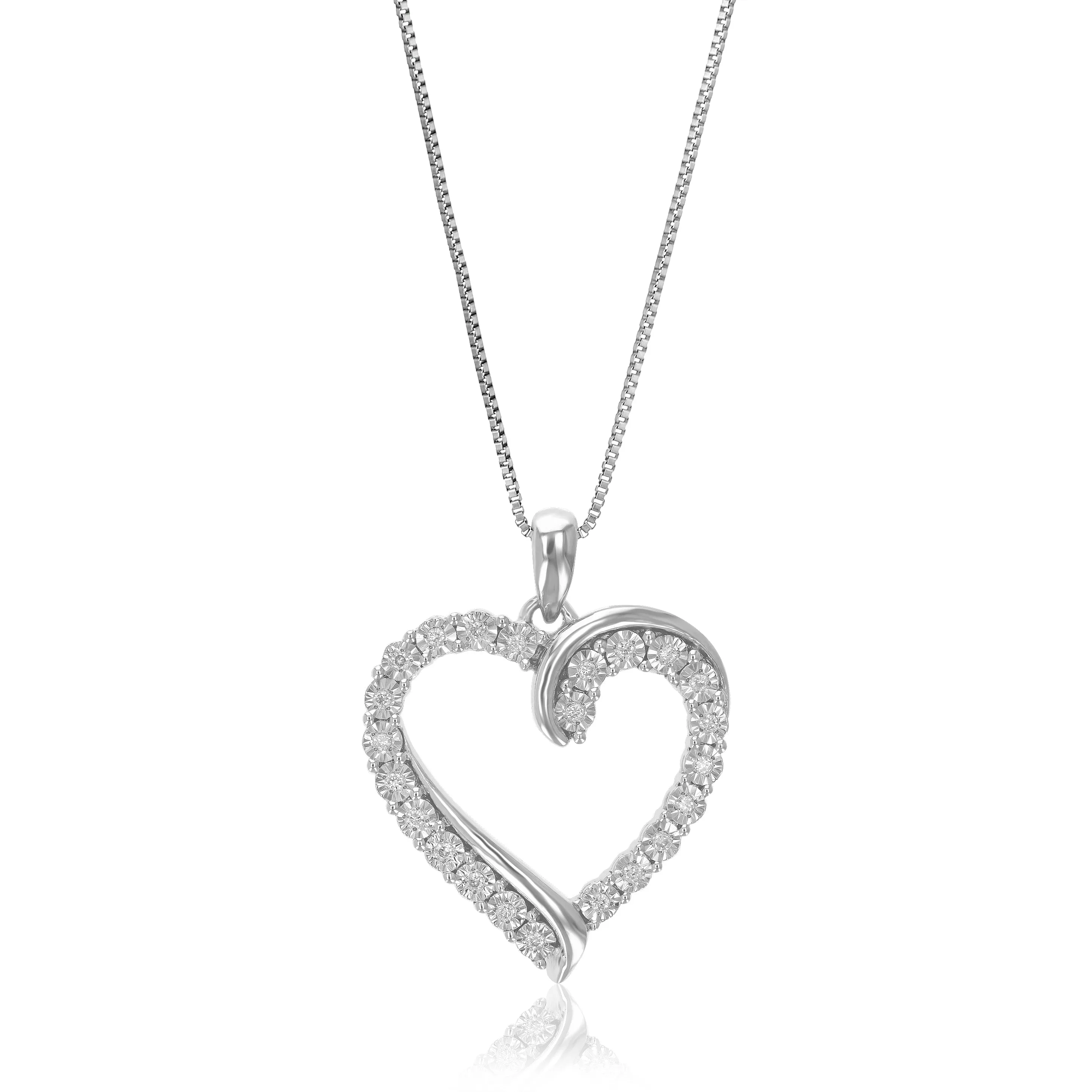 1/8 cttw Lab Grown Diamond Heart Pendant Necklace .925 Sterling Silver 3/4 Inch With 18 Inch Chain