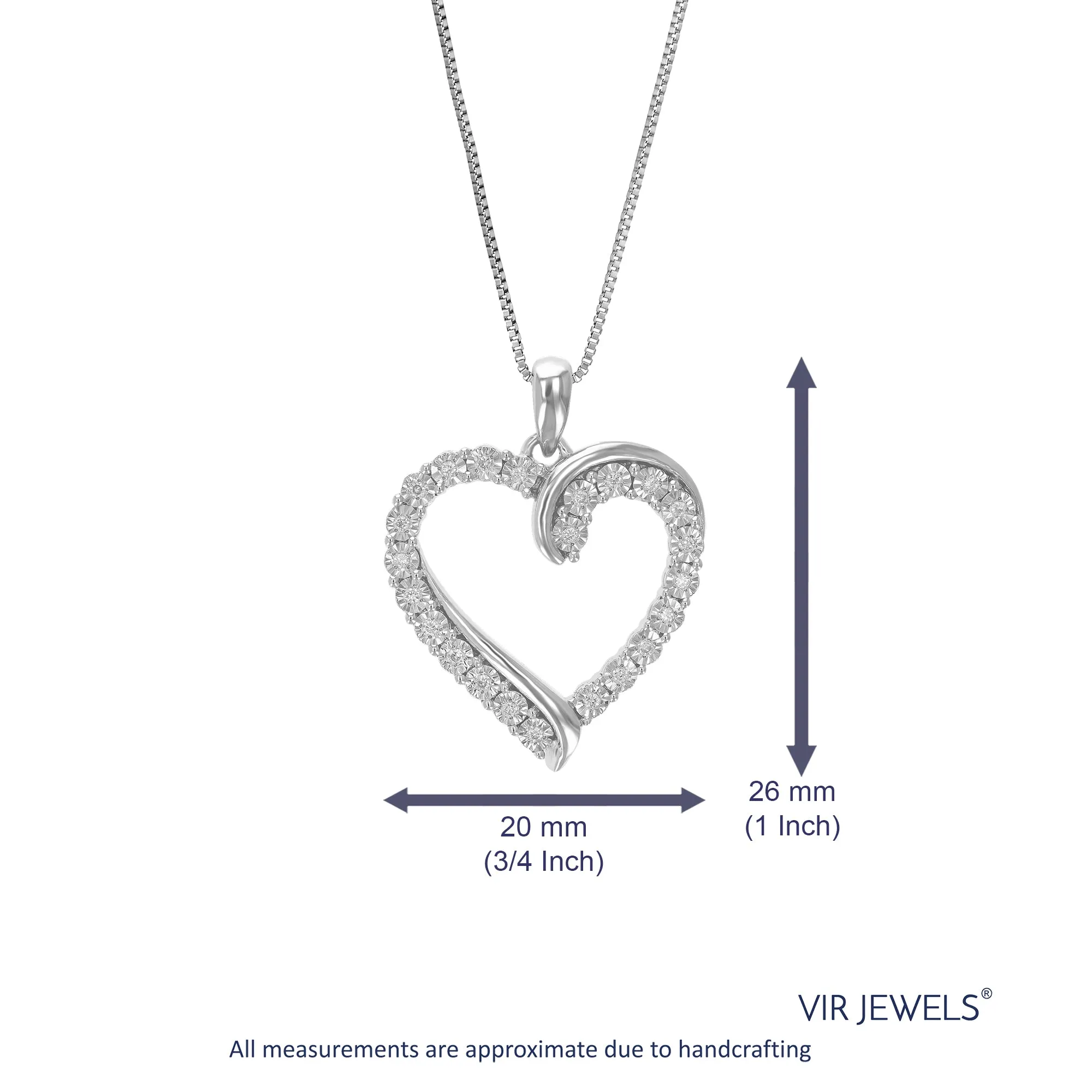 1/8 cttw Lab Grown Diamond Heart Pendant Necklace .925 Sterling Silver 3/4 Inch With 18 Inch Chain