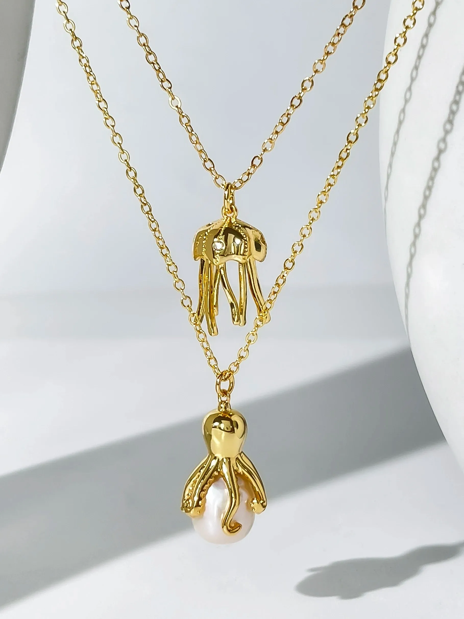 18K Gold Plated Jellyfish Octopus Pearl Necklace