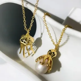 18K Gold Plated Jellyfish Octopus Pearl Necklace