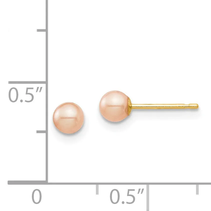 3MM Round Pearl Stud Earrings in 14KT Yellow Gold