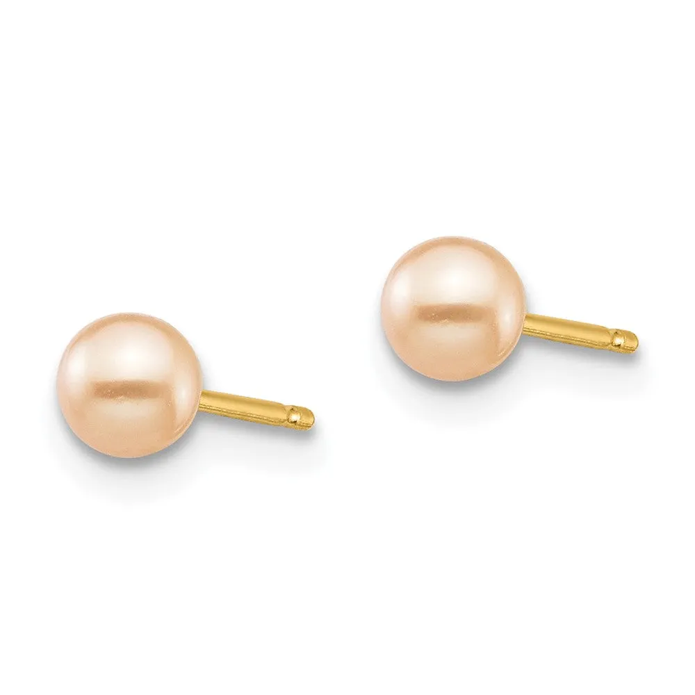 3MM Round Pearl Stud Earrings in 14KT Yellow Gold