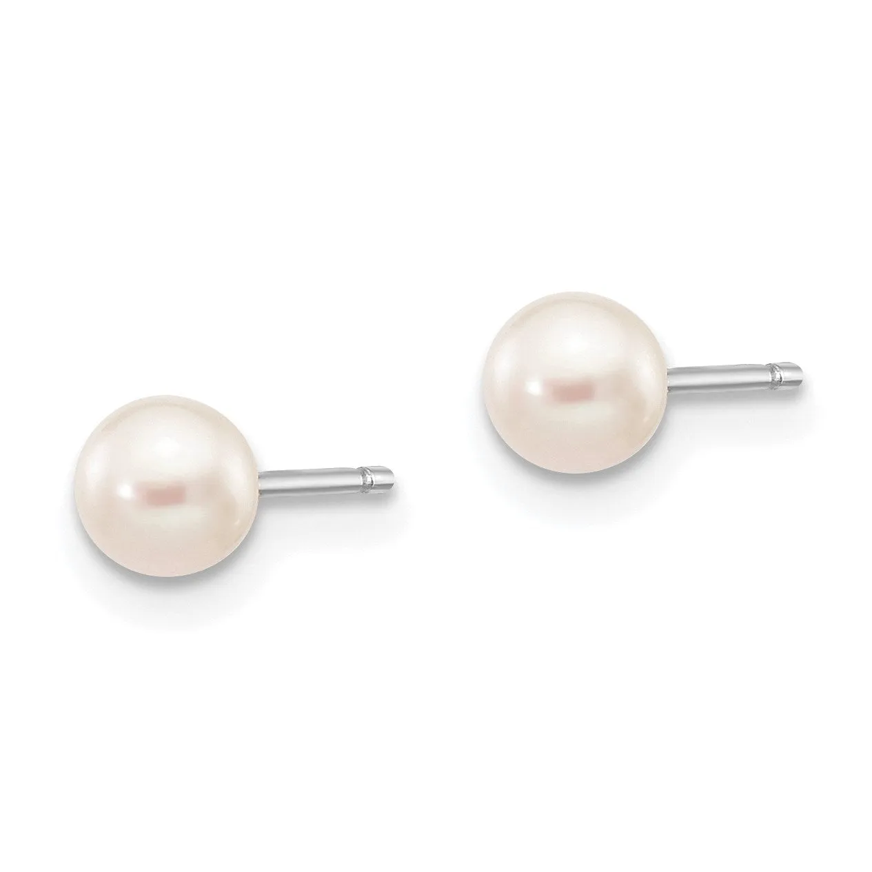 4MM Round Pearl Stud Earrings in 14KT White Gold