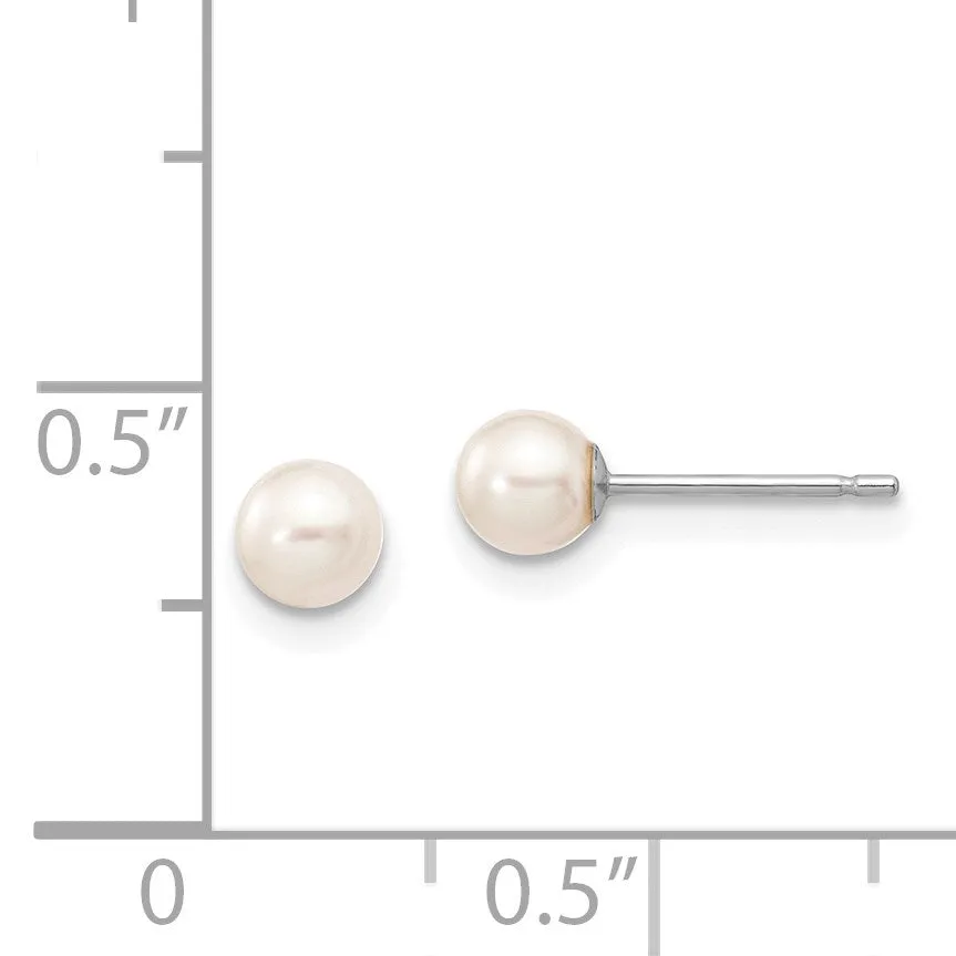 4MM Round Pearl Stud Earrings in 14KT White Gold