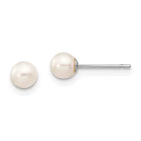 4MM Round Pearl Stud Earrings in 14KT White Gold