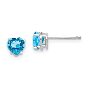 5MM Heart Shape Swiss Blue Topaz Stud Earrings in 14KT White Gold