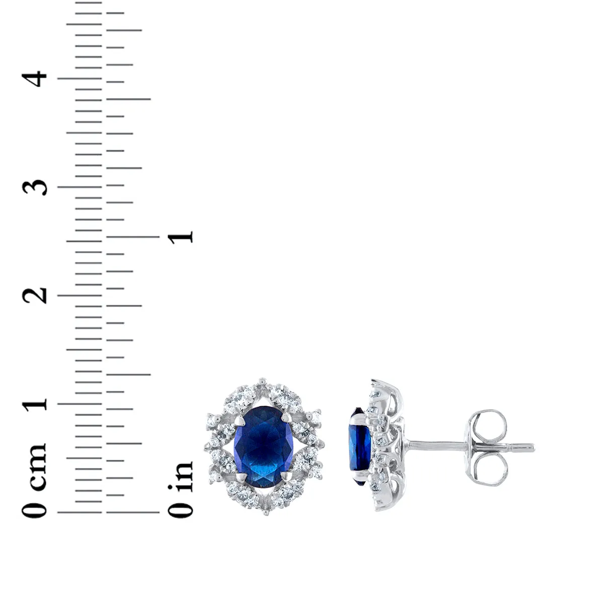 7X5MM Oval Sapphire and Diamond Stud Earrings in 10KT White Gold