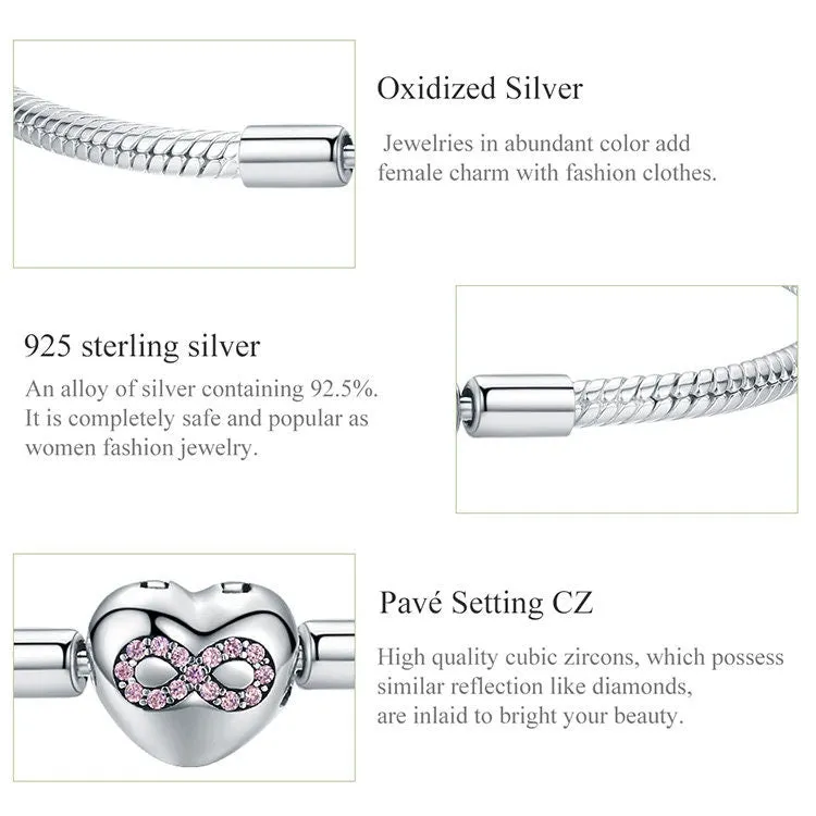 925 Silver Eternal Heart Snake Chain Charm Bracelet