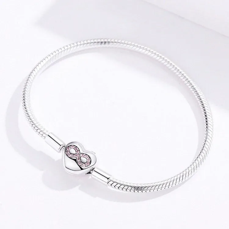 925 Silver Eternal Heart Snake Chain Charm Bracelet