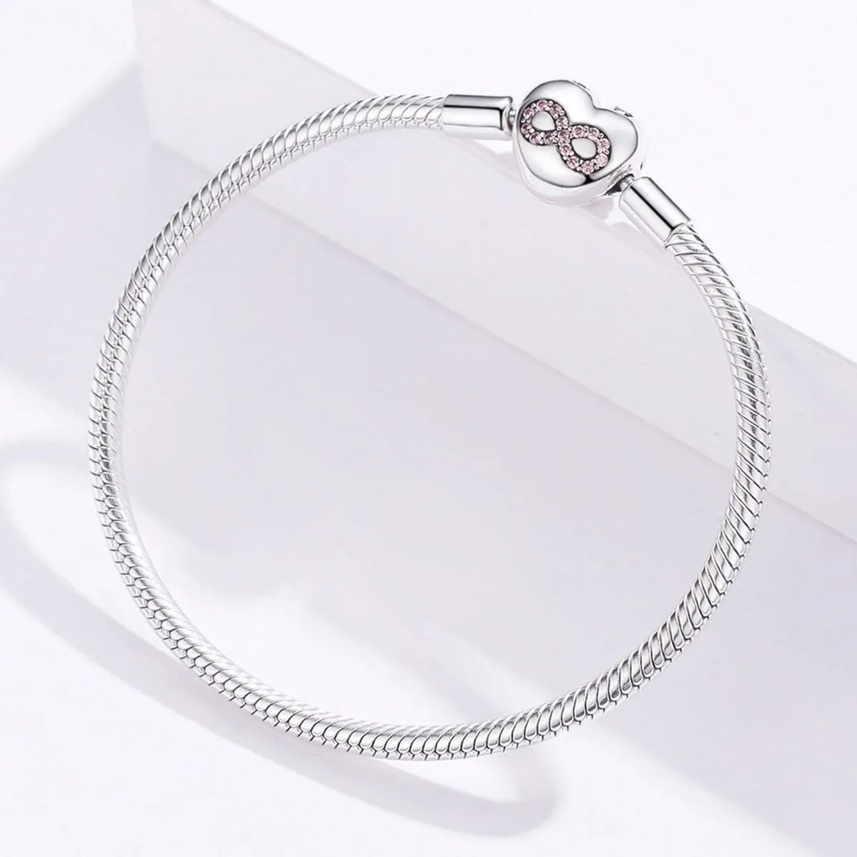 925 Silver Eternal Heart Snake Chain Charm Bracelet